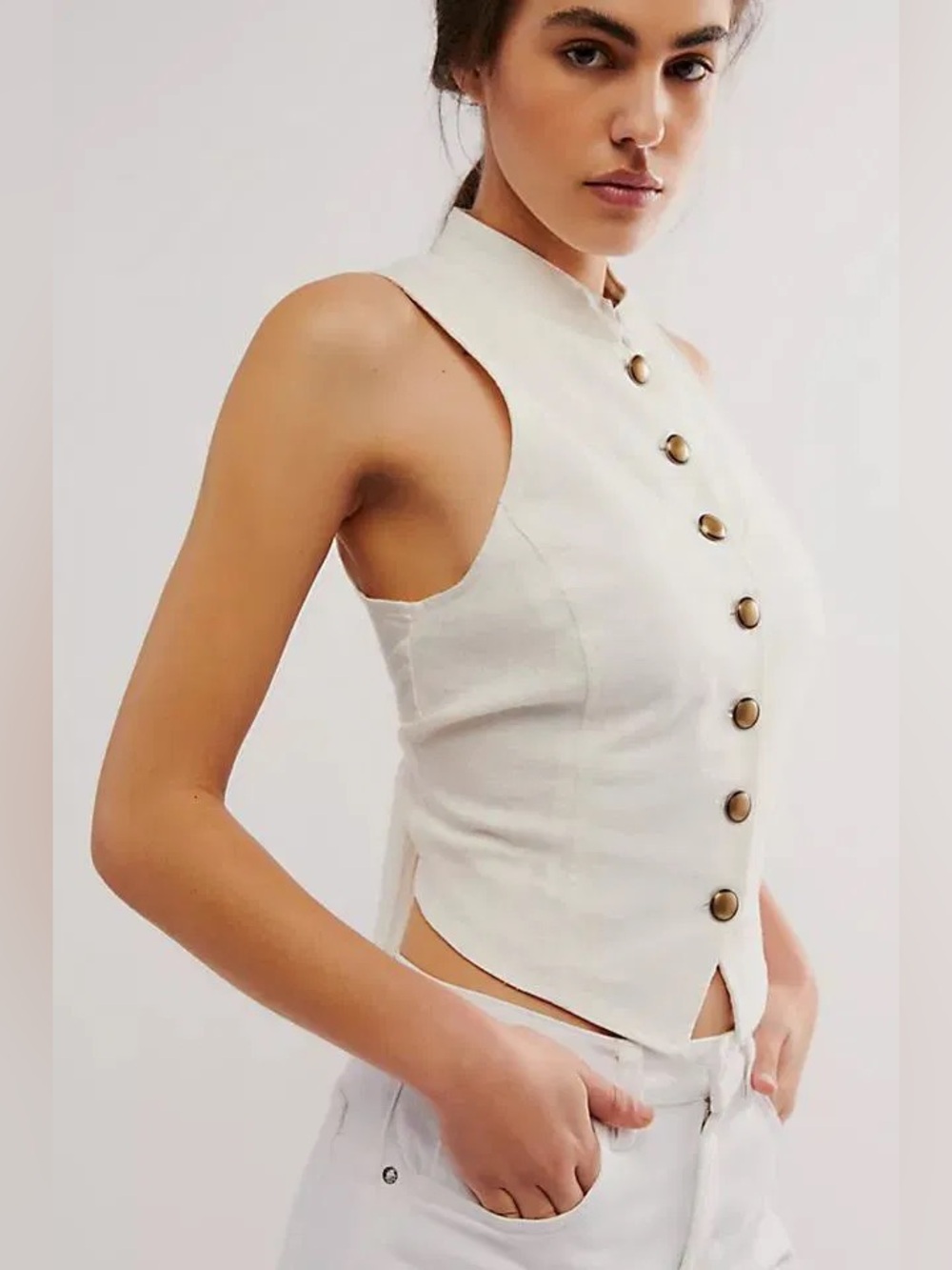Free People Back It Up Open Back Waistcoat Vest Top - Picture 2 of 13